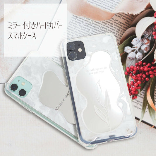 【送料無料】iPhone11/11Pro/12/13対応 スマホケース ミラー付き 花柄 リーフデザイン 韓国 おしゃれ 大人かわいい 鏡面 背面ケース インスタ映え