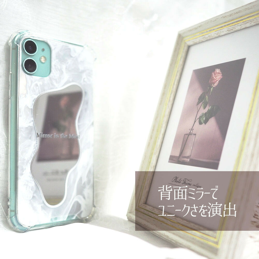 【送料無料】iPhone11/11Pro/12/13対応 スマホケース ミラー付き 花柄 リーフデザイン 韓国 おしゃれ 大人かわいい 鏡面 背面ケース インスタ映え