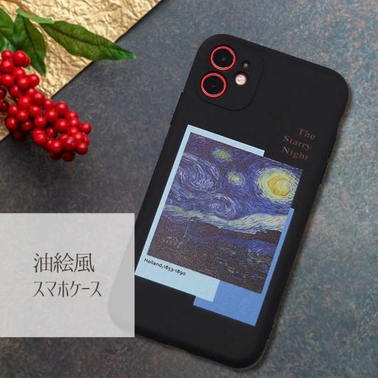 スマホケース iPhone 11/11pro/12/13 油絵風 シリコン iPhoneケース
