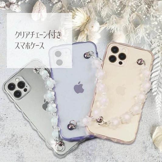 スマホケース iPhone 12/12 Pro  花柄 ストラップ付 クリア iPhoneケース